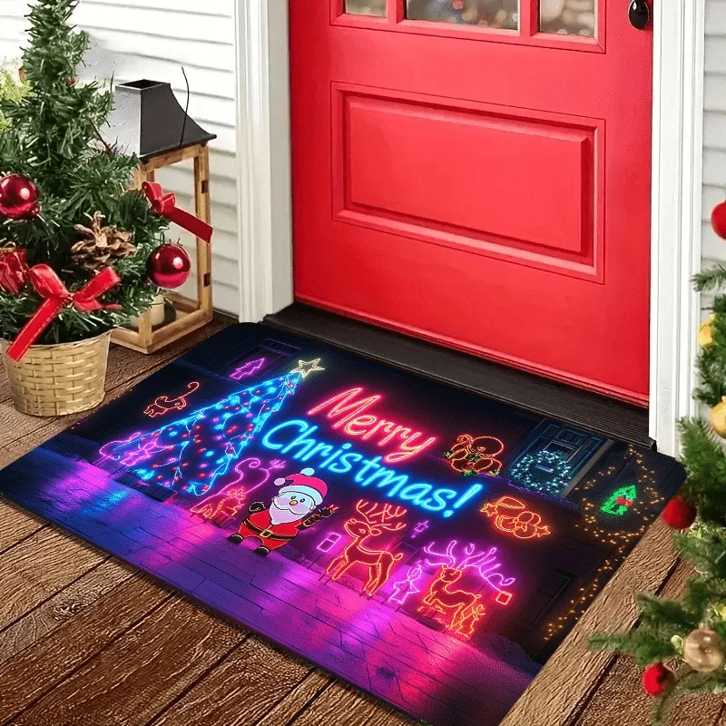 Dachshund Dog Christmas Doormat, Gift Box Snow Printed Floor Mat, Indoor Entrance Holiday Home Decor