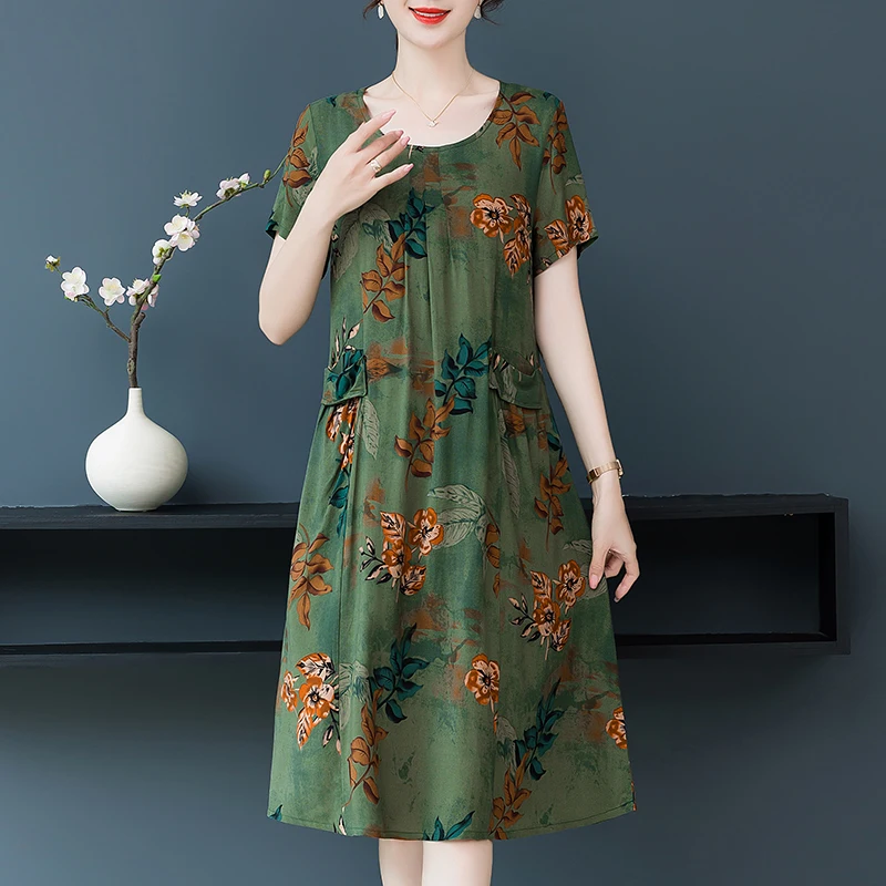 New Fashion 2023 Casual O-Neck Dresses Clothes Vintage Elegant Vestidos Short Sleeve Print Floral Plus Size Women Summer Dress