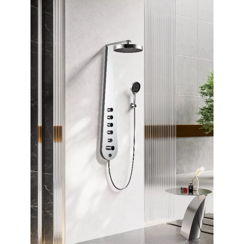 Shower Panel with Light Emitting Diode and Waist Massage Jet, Silver/Gold/Brass Custom,  Wall Mounted Shower Kit
