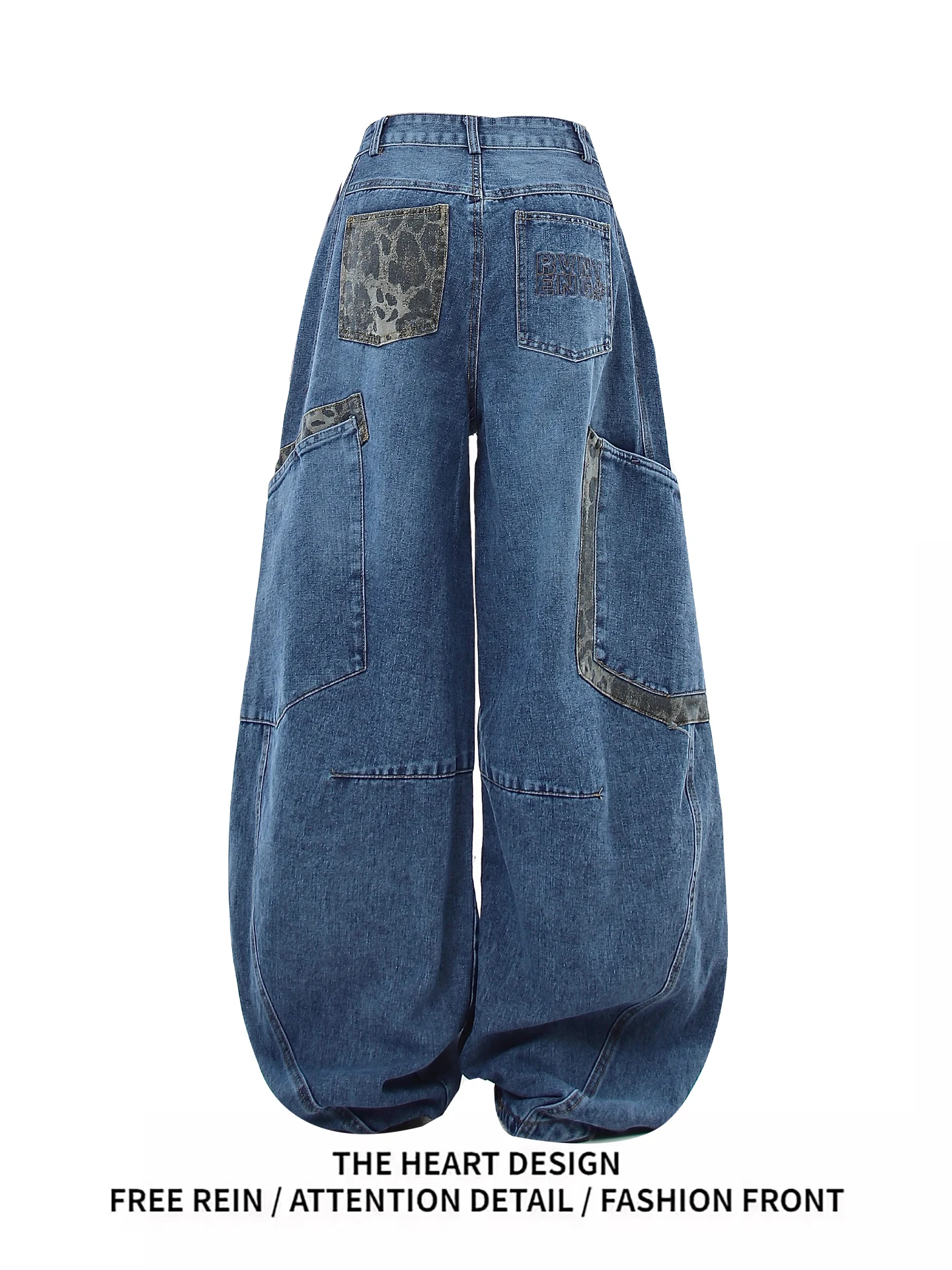 

Американский ретро леопардовый принт в стиле пэчворк, большая рабочая одежда, джинсы, женские свободные широкие брюки-ножи, весенне-осенний дизайн, чувство