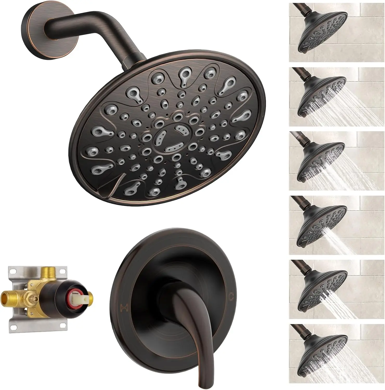 

Single Handle Shower Faucet Set with 6 Inch Rain Head, Oil Rubbed Bronze Trim Kit