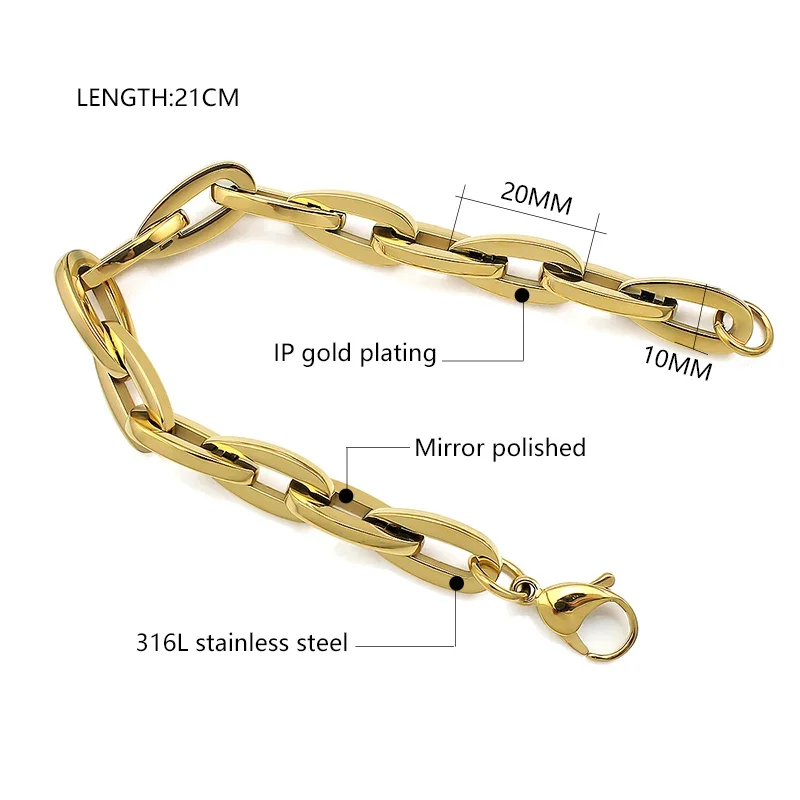 New Chunky Chain Stainless Steel Bracelets for Women Men Charm Thick melon seeds link Bracelet Bangle Hand Jewelry gift pulseras