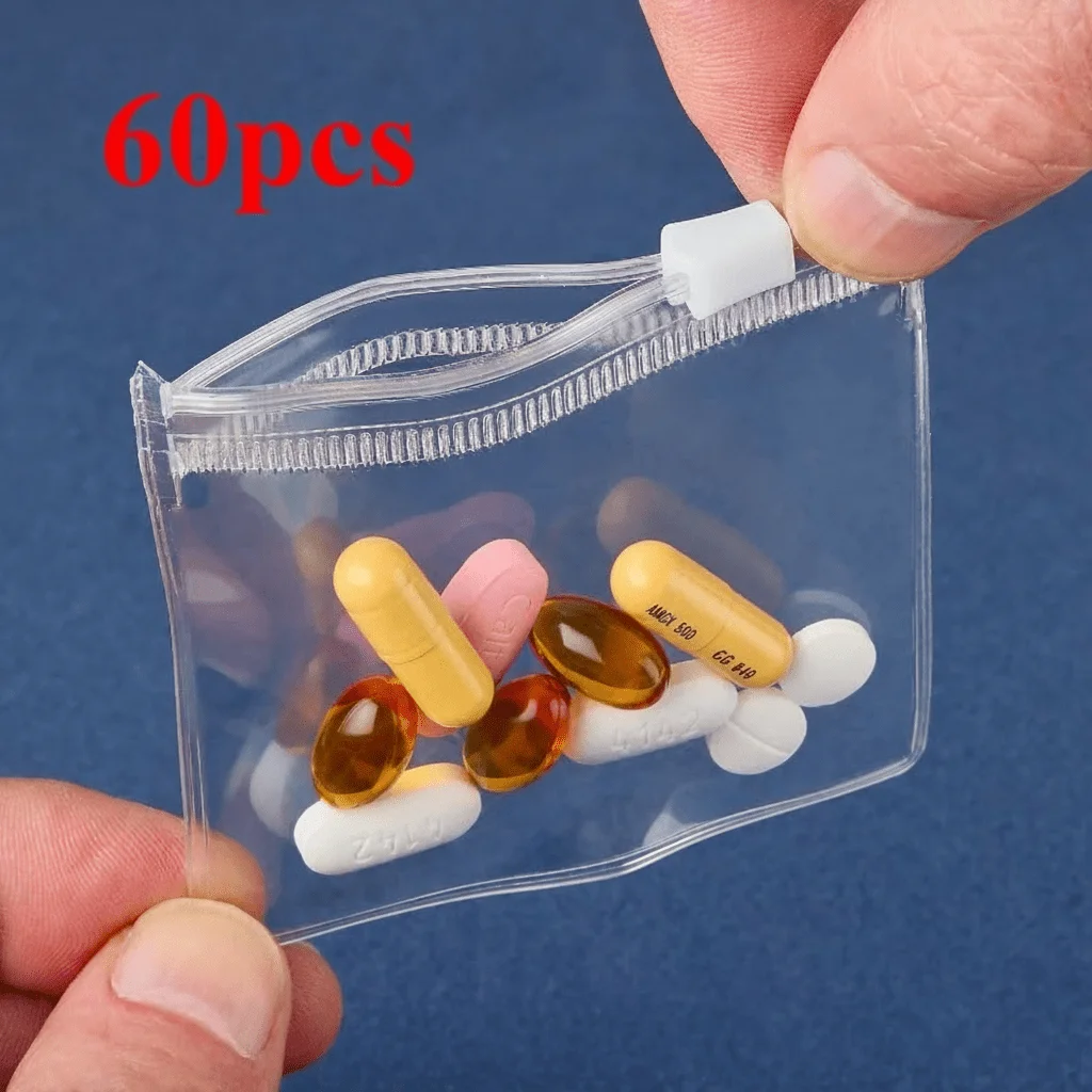 

Set of 60 transparent plastic mini bags with slide lock design, perfect for storing small items