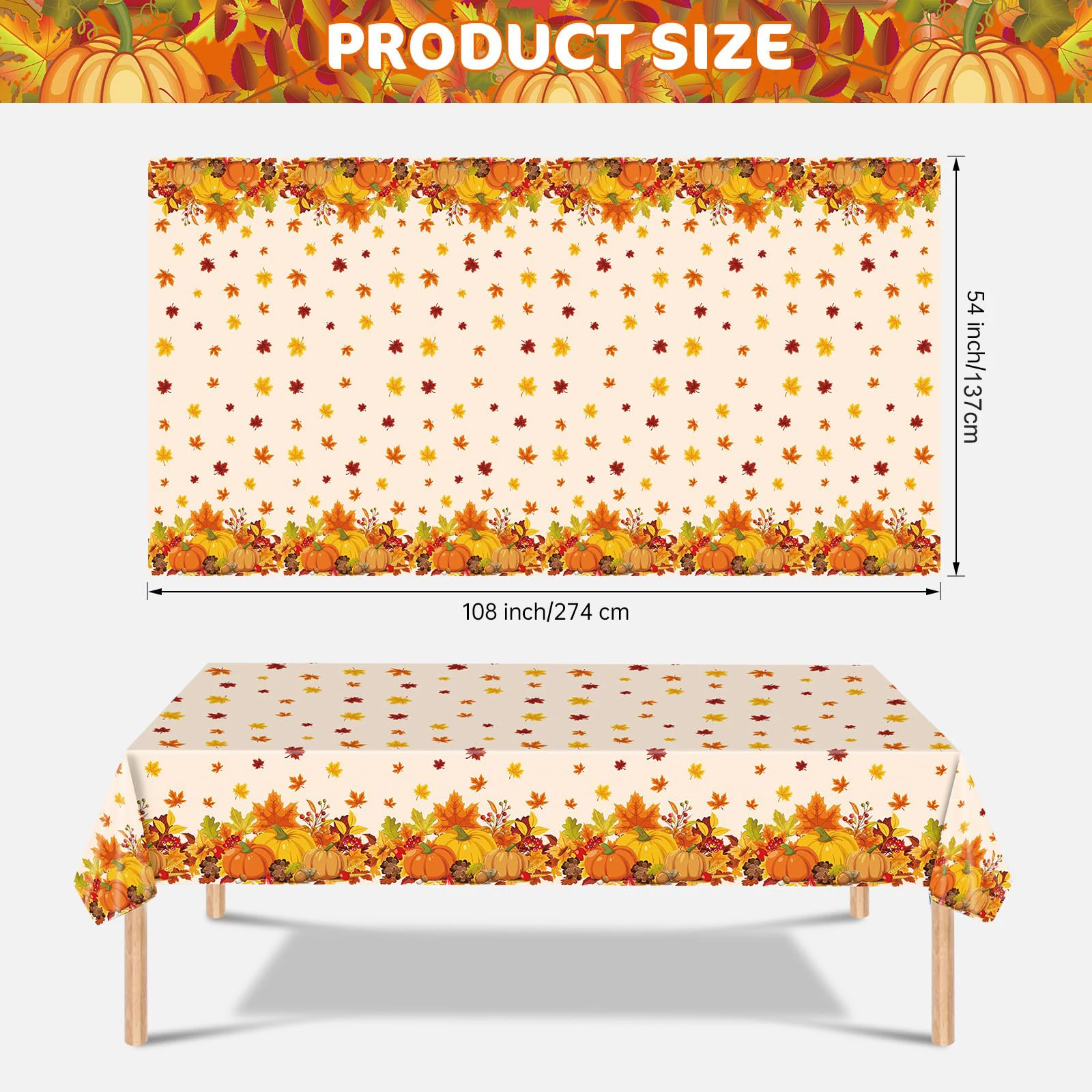 Thanksgiving Tablecloth Fall Autumn Rectangle Pumpkin Maple Leaf Table Cover for Happy Thanksgiving Day Party Supplies Favors
