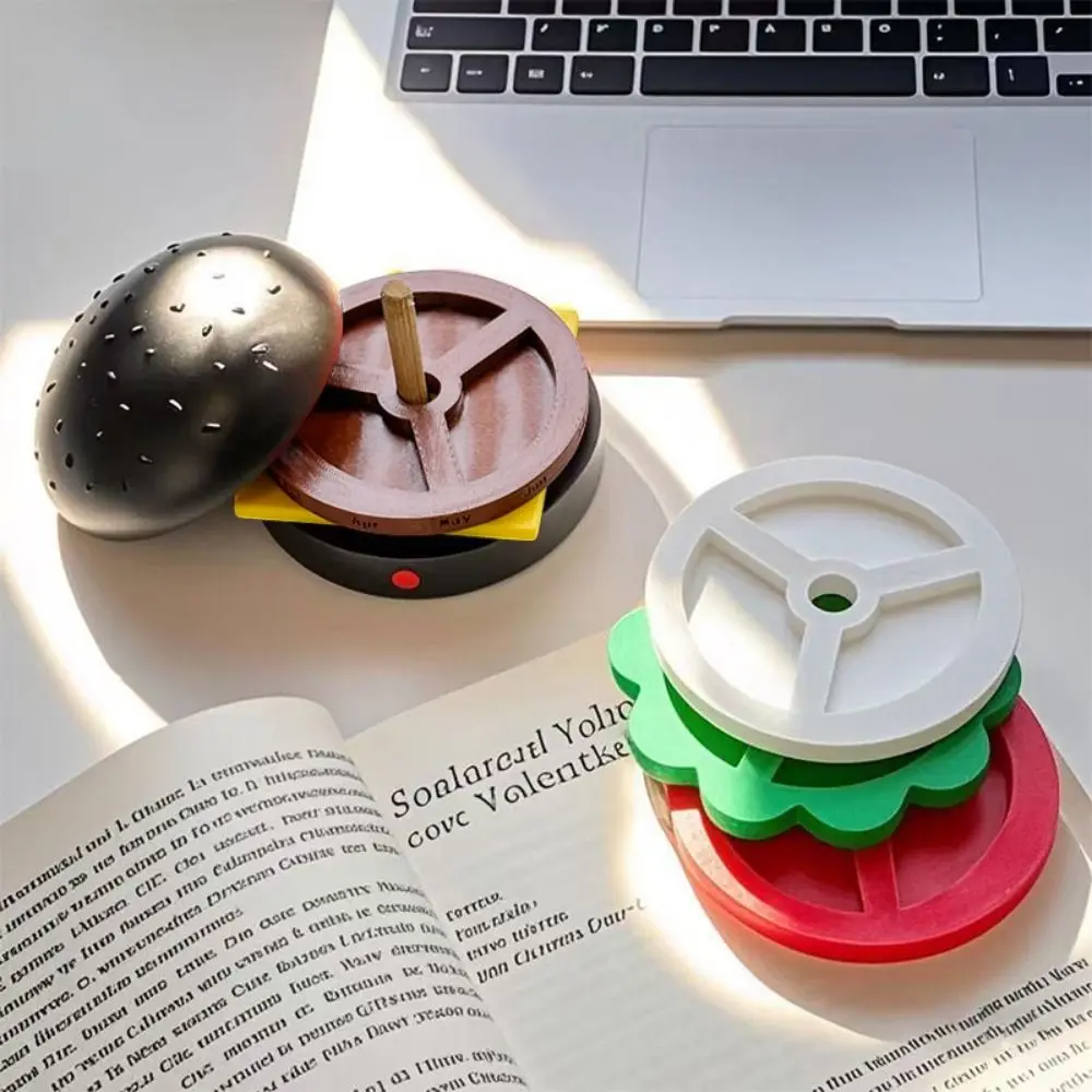 Creative Hamburger Perpetual Calendar Non-slip Bottom Reusable Rotating Desk Calendar Stable Quiet Fun Burger Table Ornament