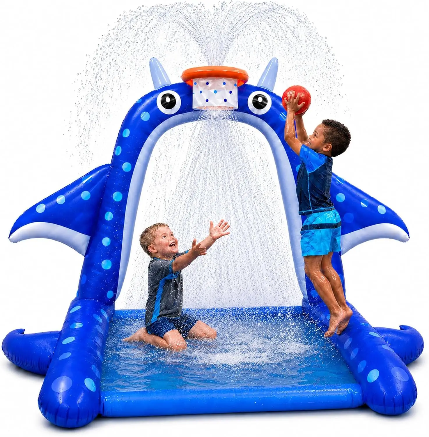 Splash Pad PVC Material Large Size Inflatable With Basketball Hoop For Toddlers Summer Blue