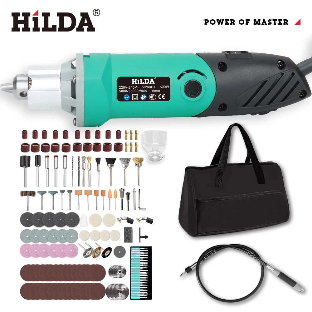 HILDA 500W Groene Graveur Elektrische Boor 6-Positie Variabele Snelheid High-Power Houtbewerking Roterende Gereedschap Set Grinder polijsten