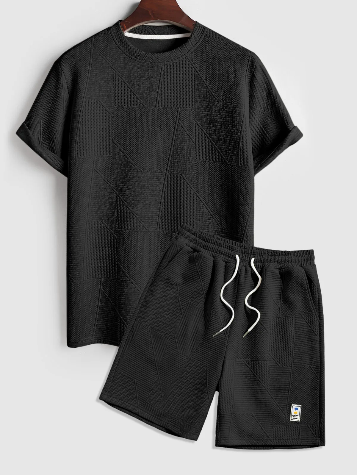 

Two Pieces Set for Men Shirt Short Sleeve Textured Basic T-shirt and Summer Beach Shorts Casual Suit Basic Drawstring Shorts Set