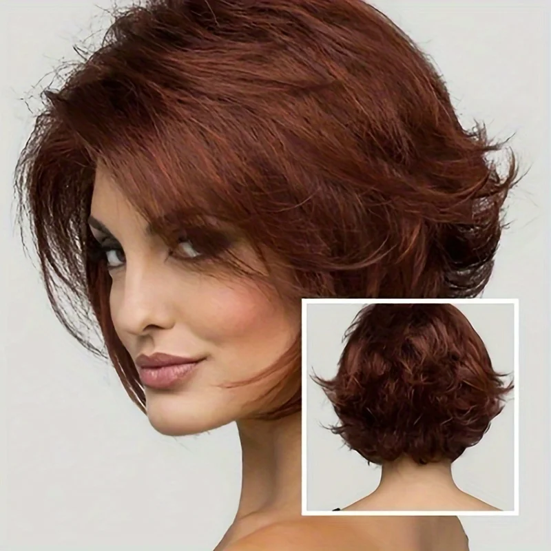 

1 шт. Модный женский короткий кудрявый парик каштаново-красного цвета, 10 дюймов, из термостойкого синтетического волокна, на сетке-розетке.