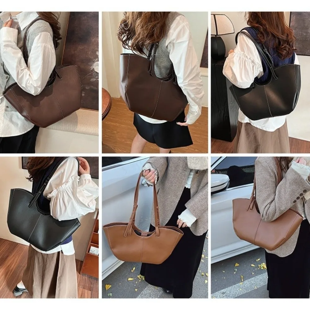 

Handbag Large Shoulder Bag Dumpling Bag Large Capacity PU Leather Tote Bag Ins Fashion Solid Color Underarm Bag Travel