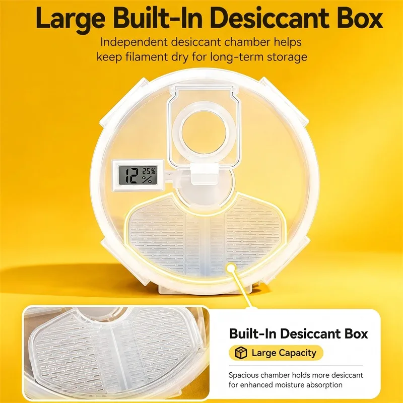 Airtight Wall‑Hanging 3D Filament Dry Box Humidity Temperature Meter Smooth Feeding 1KG Filament Drying Storage Holder