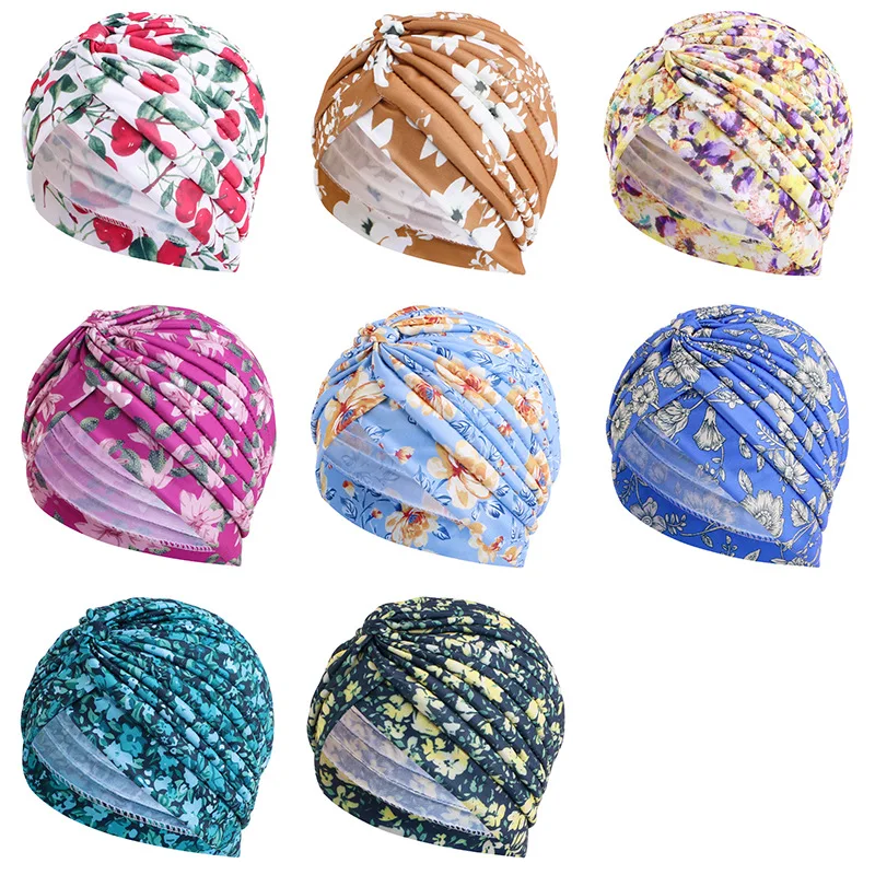 Neue Frauen Drucken Blume Knoten Krebs Rüschen Chemo Hut Beanie schal Turban Kopf Wrap Gestrickte Kappe Haarausfall Zubehör – Detail 34