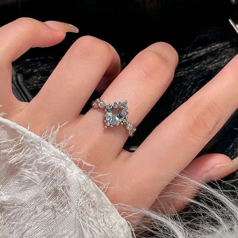925 Sterling Silver Delicate Oval Natural Aquamarine Ring Tiny Gemstones Wedding Bridal Engagement Finger Band Women Jewelry view 2