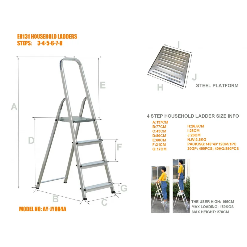 custom.Modern 78cm Aluminum Steel Work Platform CE Certified Heavy Duty Folding Stair Ladder with 4 Steps Hotels