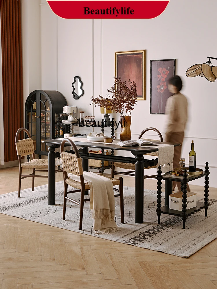 

Q132 Solid Wood Dining Table Small Apartment Home French Retro Dining Table Restaurant Large Board Table Desk