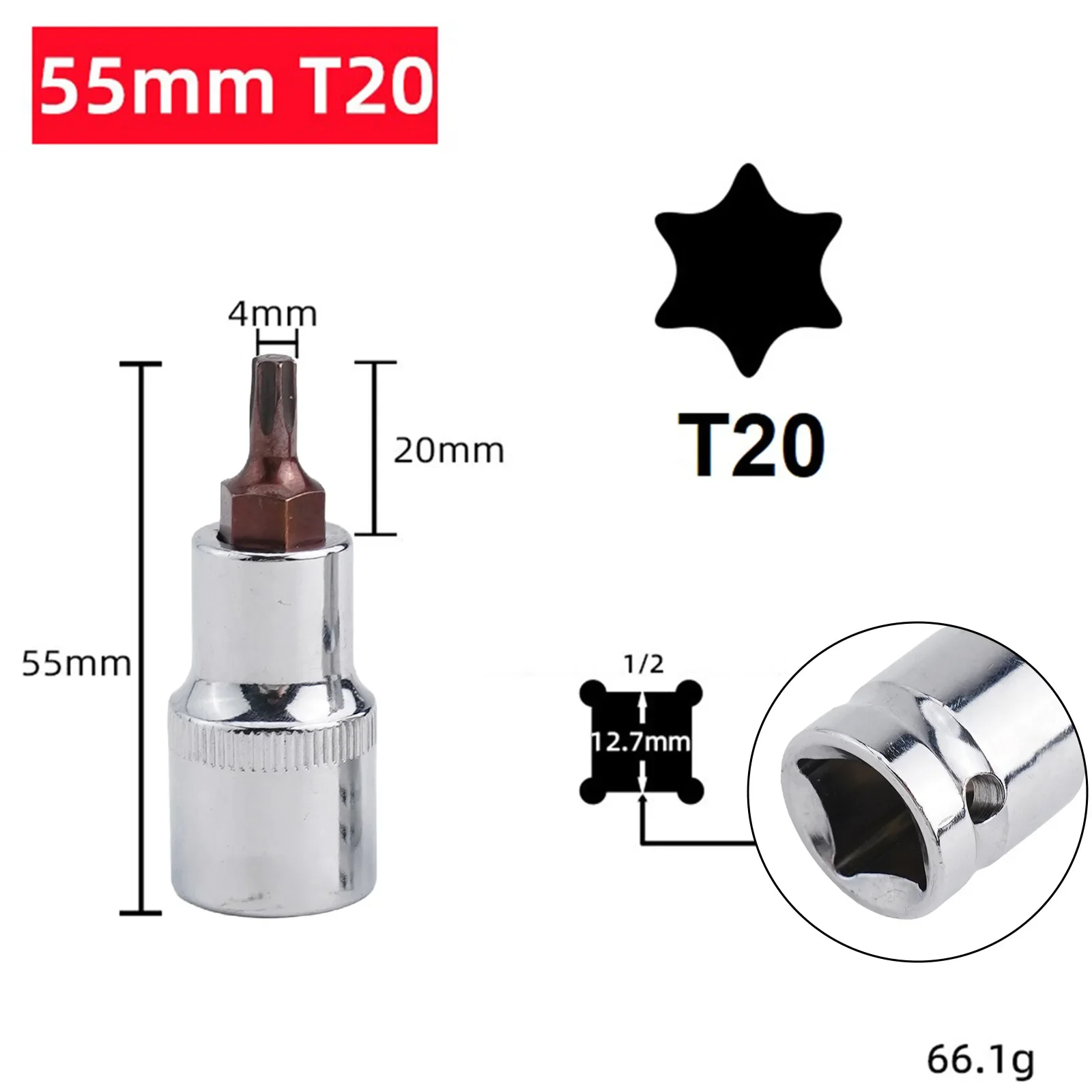 Single For Torx Screwdriver Bit For T20 To T70 Range Designed For Use With 1/2 Inch Drive Socket Wrenches And For Torx Sockets