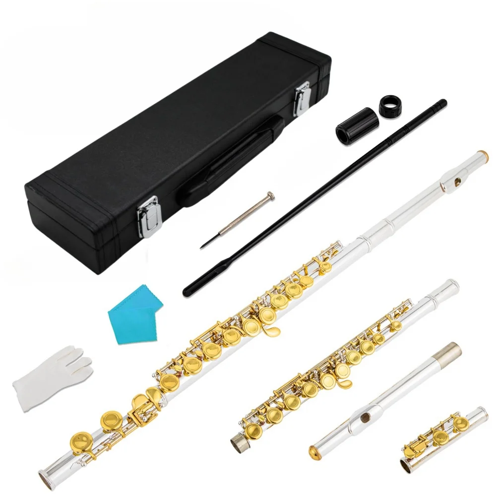 Флейта с закрытым отверстием, флейта с ключом C, деревянный духовой инструмент с чистящей тканью, стержень, перчатки, отвертка, флейта с 16 отверстиями, флейта с ключом C