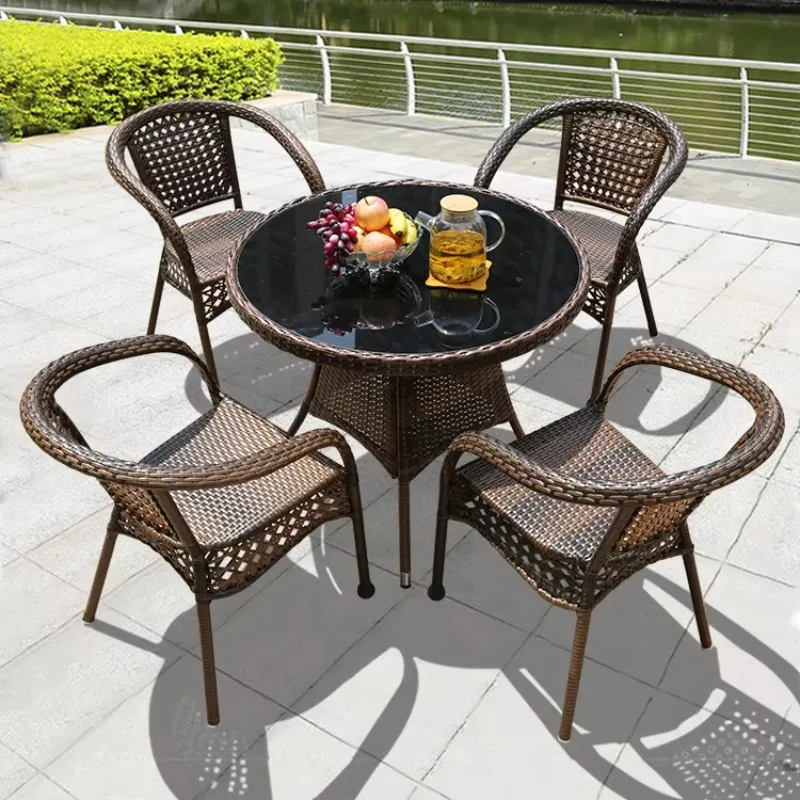 Outdoor Garden Ratan Table Chair Set European PE Rattan Leisure Furniture Set for Restaurant