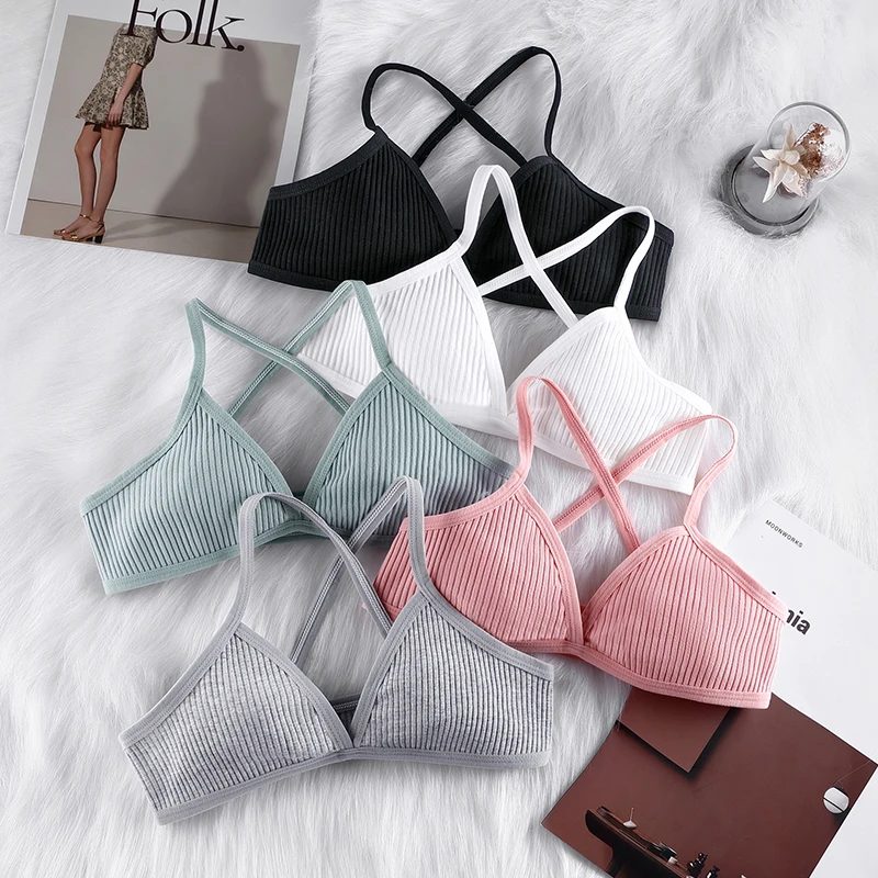 BANNIROU 1 Set Cotton Bra Sets For Woman Sports Female Underwear Bralette Active Bras Wire Free Bras Panties Set Lingerie Women