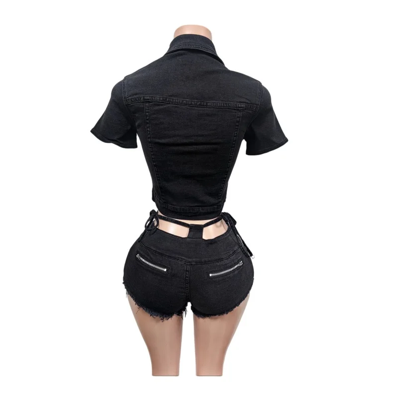 Sexy Denim 2 Piece Sets Women Outfit Summer Clothes Women 2026 Jean Jacket Crop Top and Shorts Sets Fashion Two Pieces Woman Set view 4