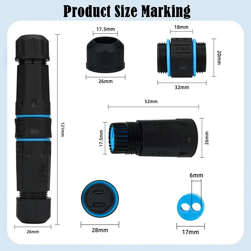 3.1 Version 10Gbps Dual Port Type-C Female Socket Straight Through Waterproof Ring M20 Outdoor IP68 Waterproof Connector