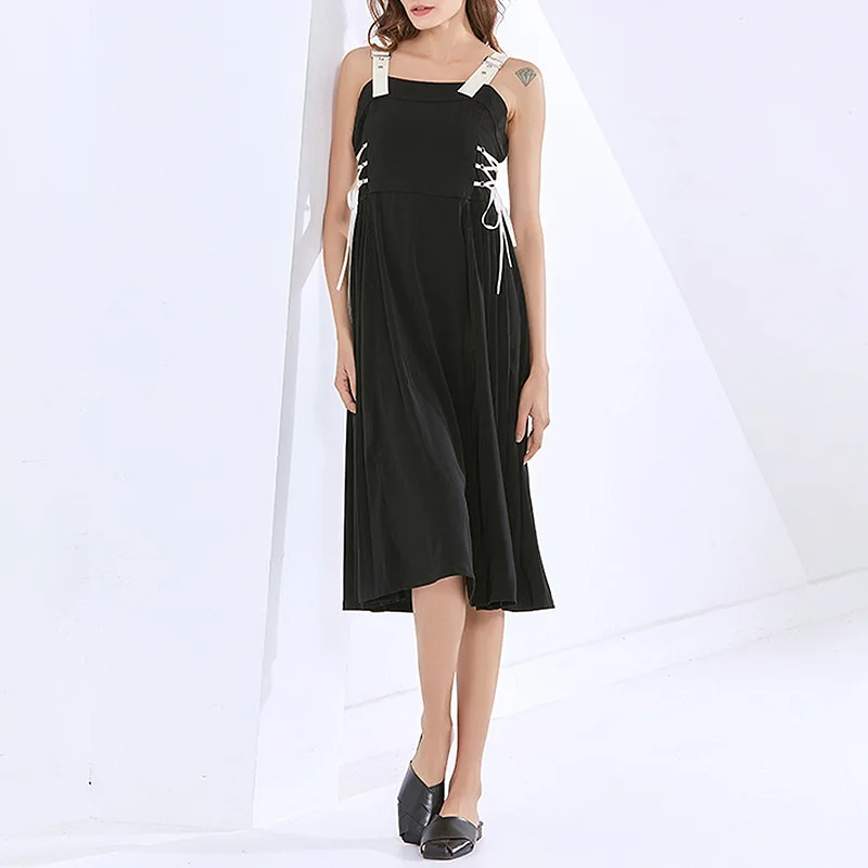 Summer New Dress Feminine High Waist Black Bellflower Evening Dress Celebrity Fashion Mid Calf High Quality Ladies Dress