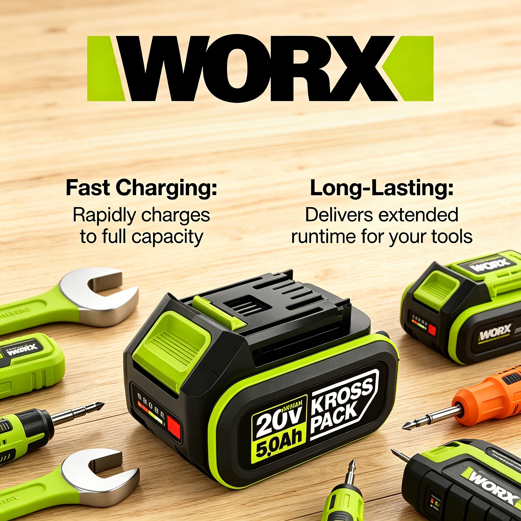Original WORX 20V 6.0Ah Compact Battery WA3520 WA3551 WA3572 Lightweight for WORX Screwdrivers Cordless Power Tools Home Use