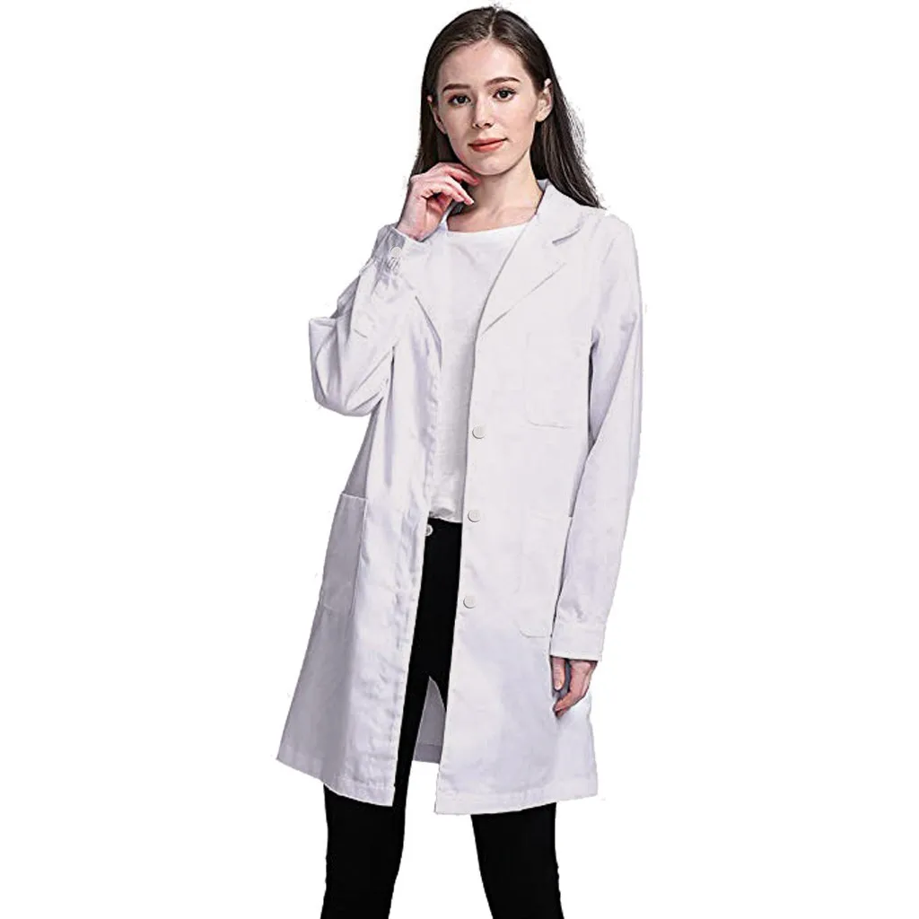 Nurse Overalls White Coat Female Long Sleeved Doctor's Uniform Female Doctor Lab Coat Laboratory College Chemistry With Pockets