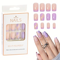 24pcs purple seamless wearable manicure soft full coverage easy to remove and reusable push-type manicure charm extension tool