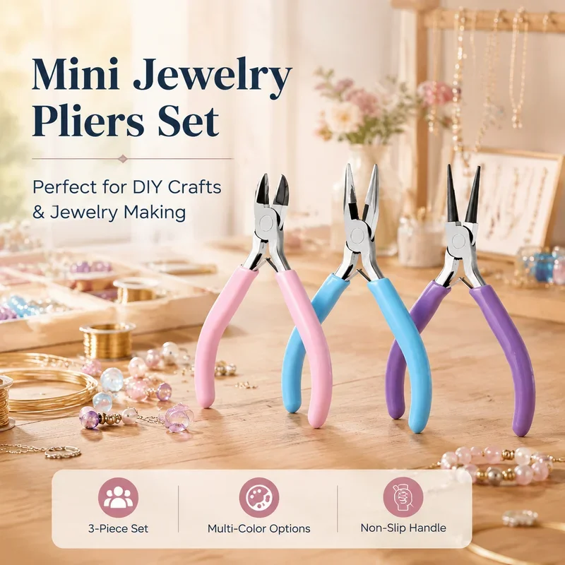 3Pcs Mini Jewelry Pliers Kit Needle Round Nose Cutting Pliers DIY Jewelry Making Beading Wire Wrap Handcraft Repair Tools