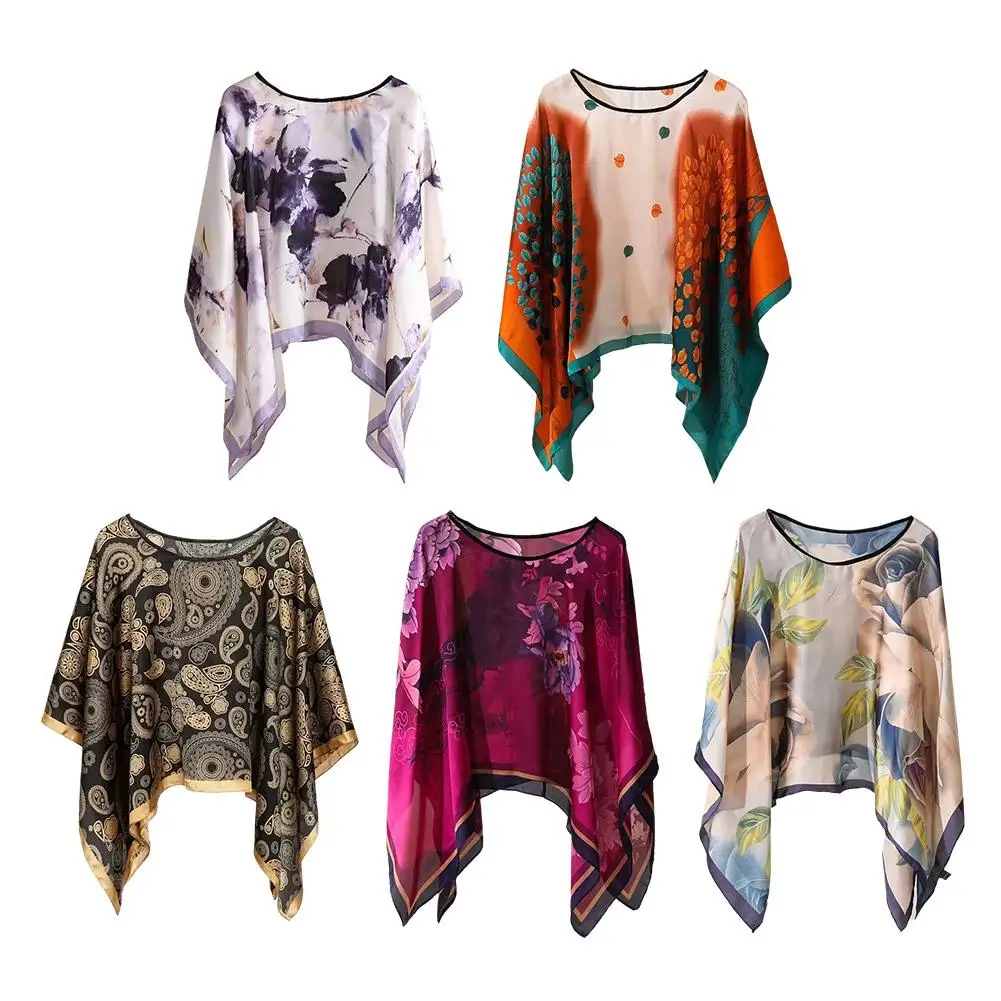 Woman Chiffon Blouse Fashion Women Scarf Shawl Printed Sunscreen Sun Protection Shawl Beach Shawl Soft Loose Bikini Cover Tops