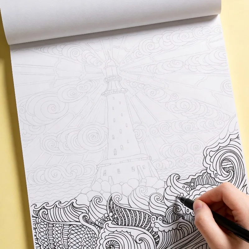 A Multi Themed Graffiti Coloring Book, Featuring Lighthouses, Waves, Mandalas, Peacocks, Monsters, Landscapes, and Other Themes