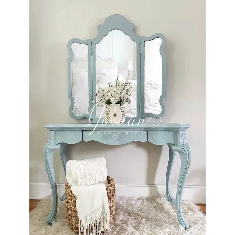 BJ French Vintage Solid Wood Carved Dressing Table Modern Simple Bedroom Makeup Vanity Custom Luxury Furniture