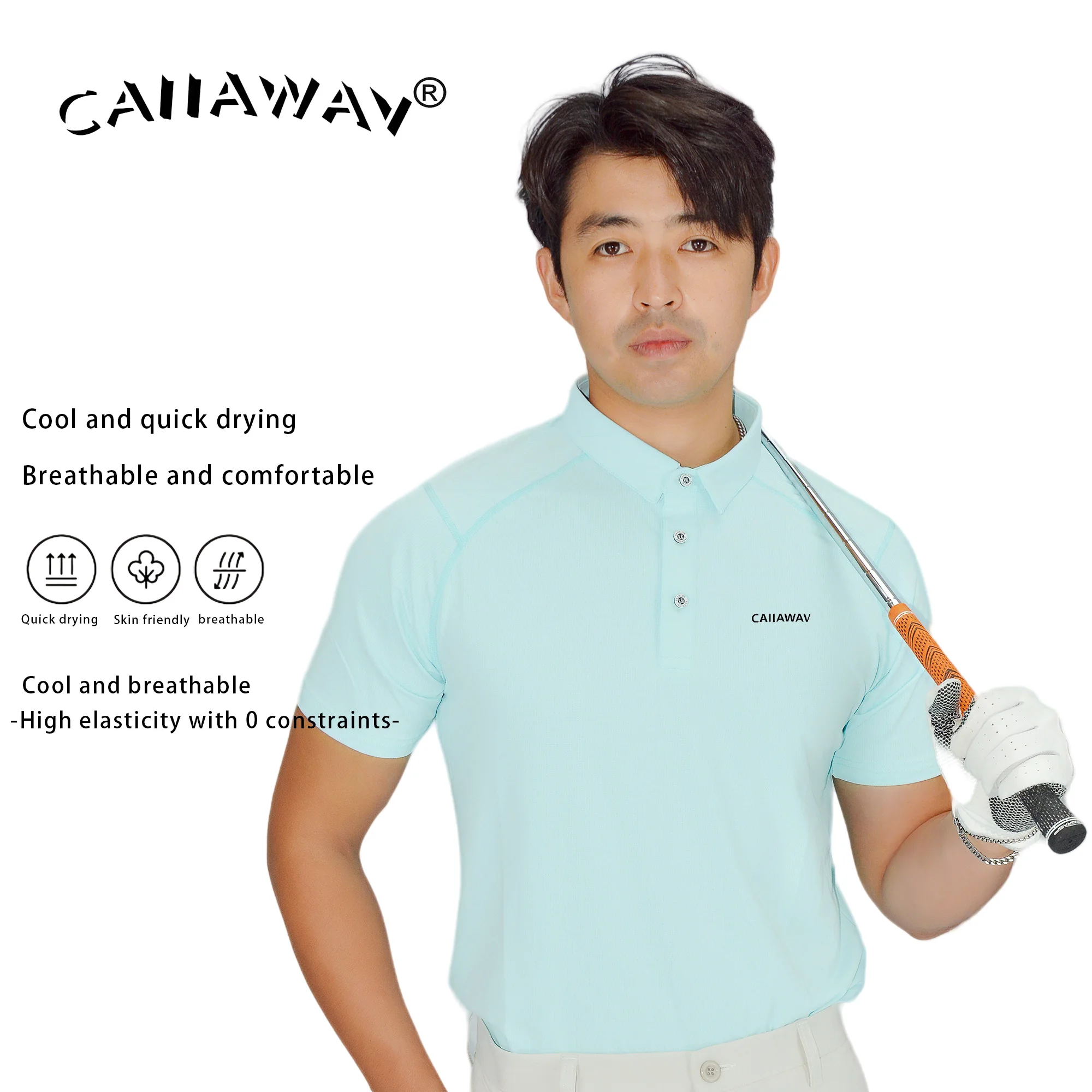 

CAIIAWAV Golf Short sleeved T-shirt Men's Golf Shirt Men's Breathable Quick drying Elastic Polo Shirt