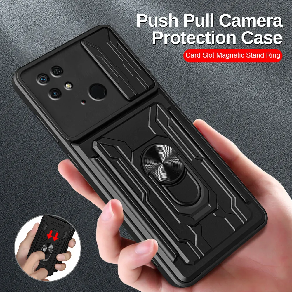 Hidden Card Wallet Armor Cover For Xiaomi Redmi 10C Case Redmi10C Redme 10 C Car Magnetic Ring Stand Push Camera Protect Fundas