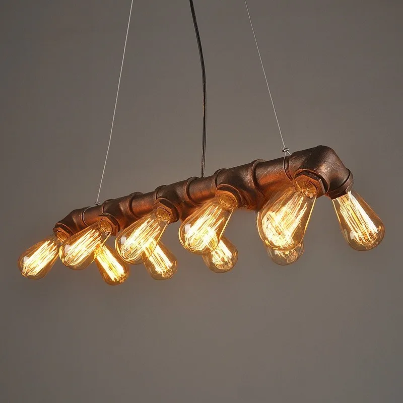 

Retro nostalgic creative restaurant lights bar cafe industrial wind double drain pipe 10 chandeliers