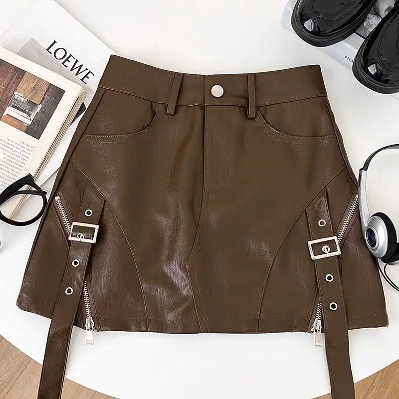 Design Spice Girl High Waist Fashion Autumn and Winter PU Zipper New Leather Skirt Skirt 2025 Skinny Skirt