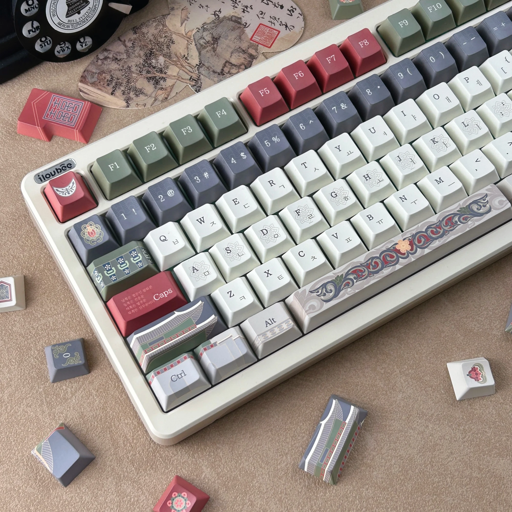 

MAIMOOO Retro Korean Keycaps Gyeongbokgung Palace Theme Cherry/MOA Profile PBT Custom Hangul Keycaps for Mechanical Keyboard