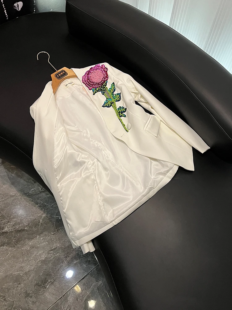 Ele الأزهار تصميم المرأة البدلة Jaet V-Ne Long Sve تخفيف Sle Faionable شتاء جديد وصول معطف سيدة #4