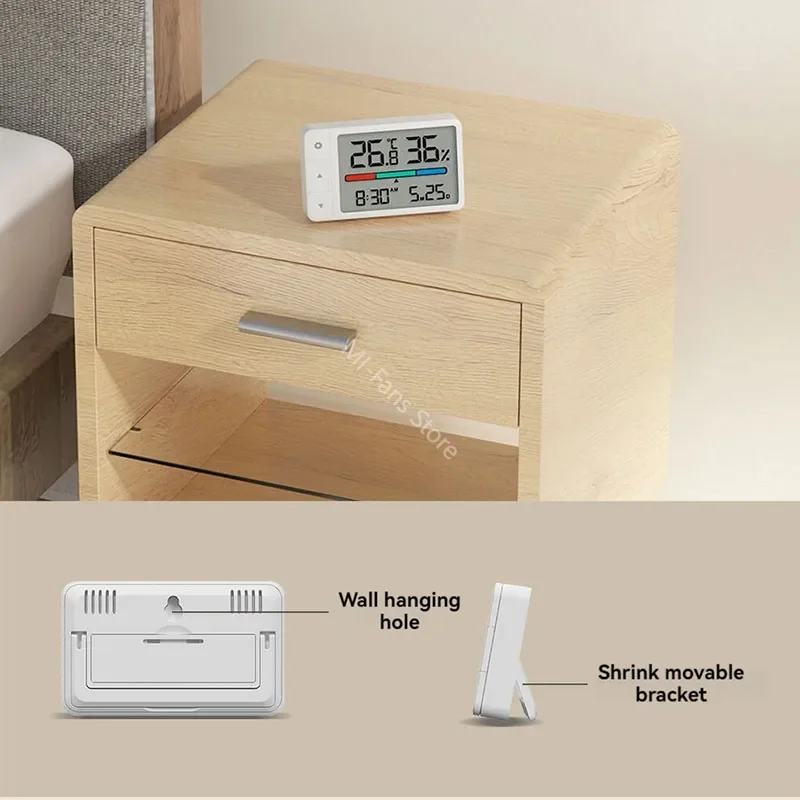 Youpin Miaomiaoce ميزان الحرارة الصغير الرطوبة الرطوبة على مدار الساعة تاريخ كبير شاشة الكريستال السائل أجهزة استشعار عالية الدقة 12H/24H نظام ضبط #4