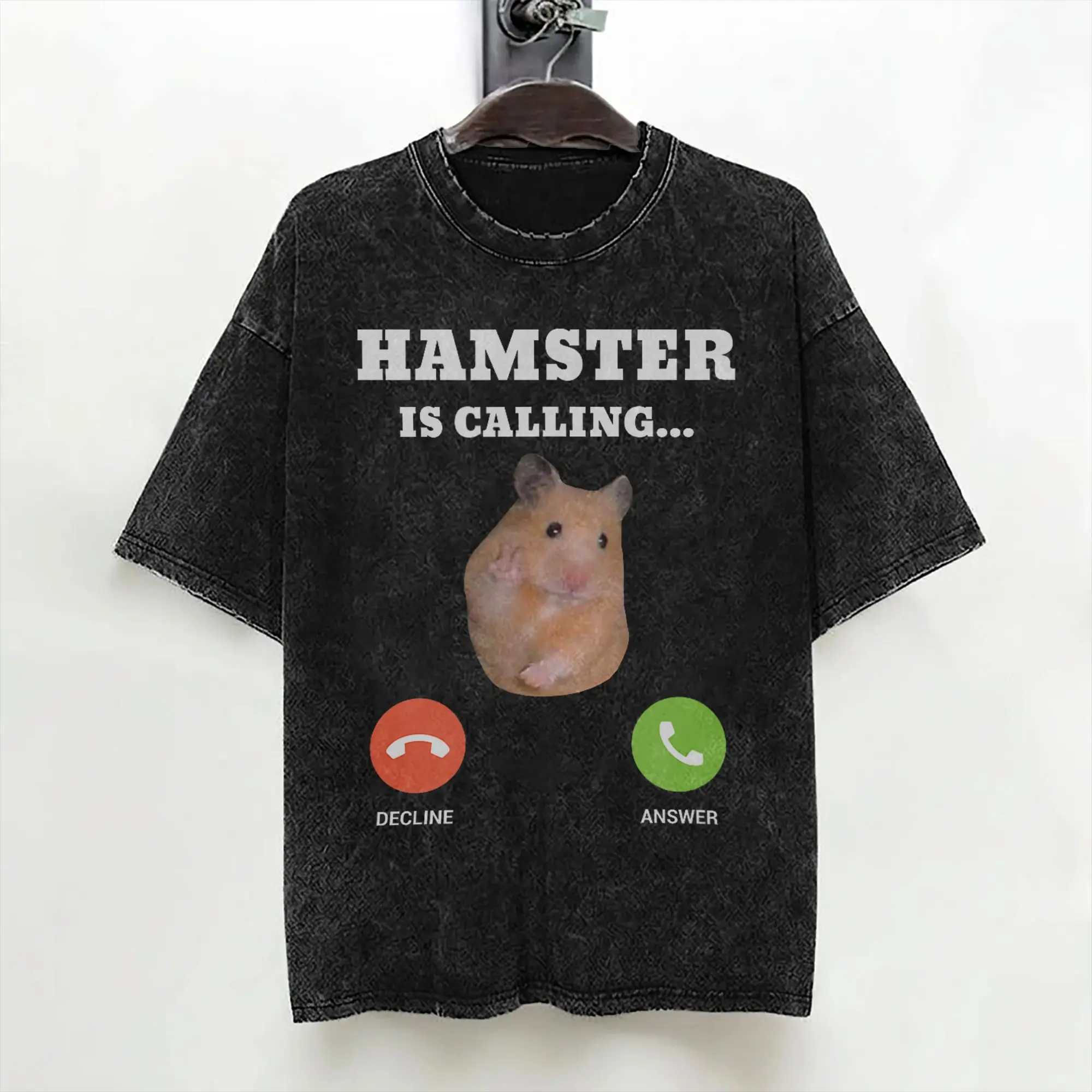 Hamster Meme is Calling T Shirt Washed 100% Cotton High Street T-Shirt  Vintage Men Women Streetwear Summer Tops Tees