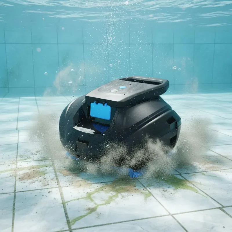 Wireless robot pool cleaner, dual motors, automatic stop, 4000mAh battery, suitable for flat-bottomed swimming pools