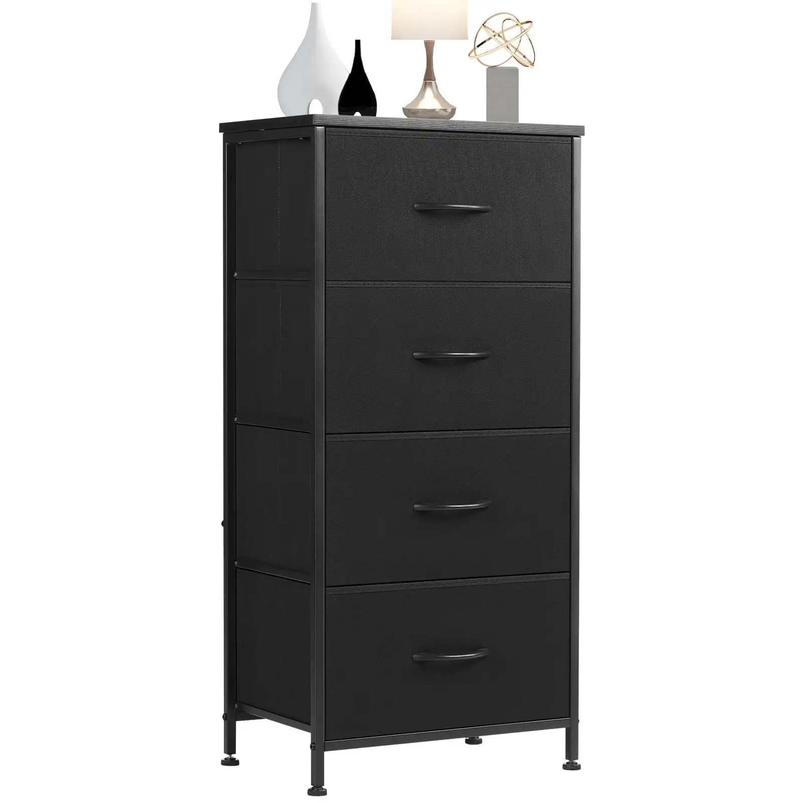

4 Drawer Fabric Dresser for Bedroom, Tall Chest of Drawer Organizer Storage Cabinet for Closet, Entryway, Black