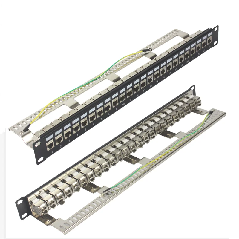 Cat6A لوحة التوصيلات وحدات-24 منافذ-1U-شاشة-لوحدات كيستون-19 بوصة رف-أسود (+ 24 قطعة RJ45 الجمعية)