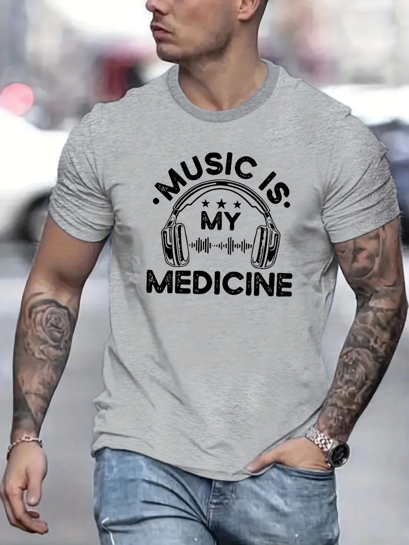 

Music Medicine Graphic Tee - Mens Short Sleeve T-Shirt, Comfortable Casual Summer Wear for Music Lovers