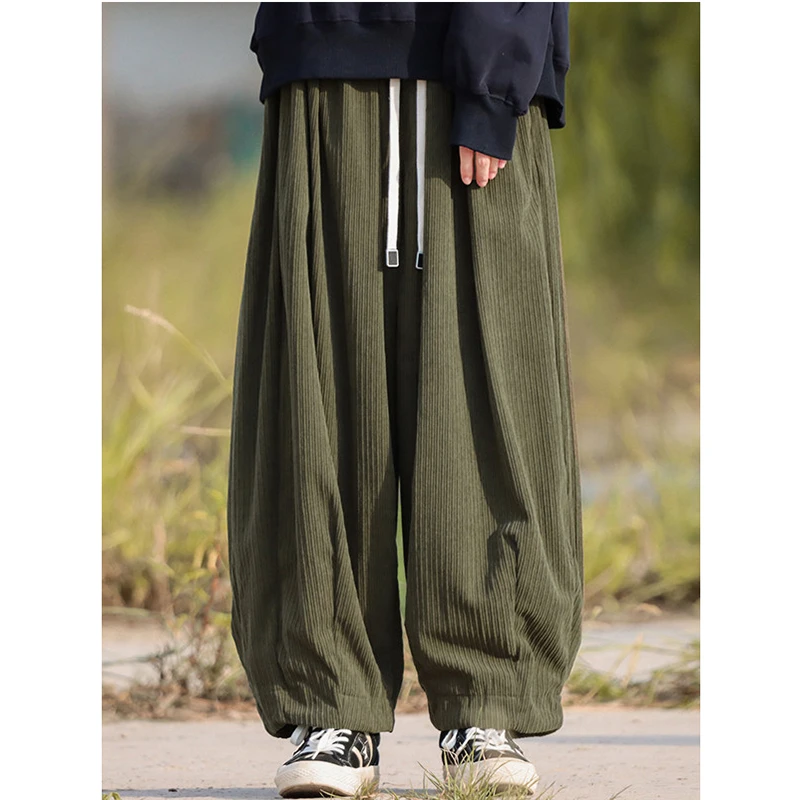 2026 New Arrival Spring/autumn Women Arts Style Ankle-length Pants Casual Loose Corduroy Elastic Waist Wide Leg Pants T82