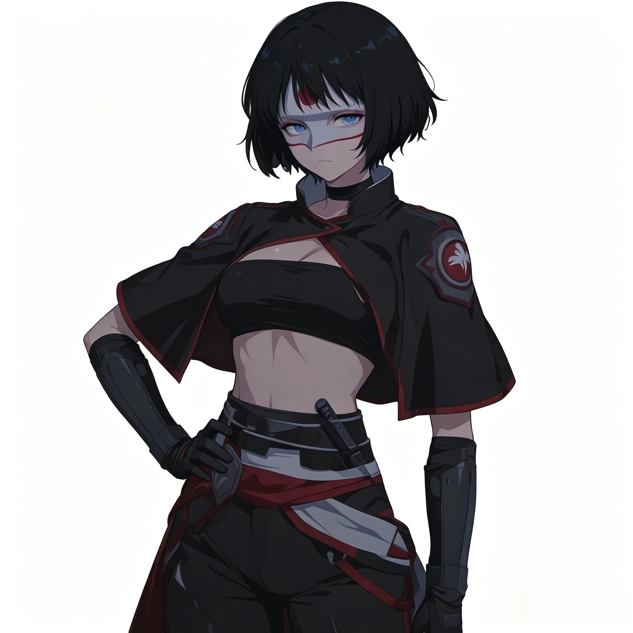 Tactical White Mask Anime Girl Sticker 17.62cm Waterproof Vinyl Decal Short Black Hair Blue Eyes Dark Outfit Decal for Car
