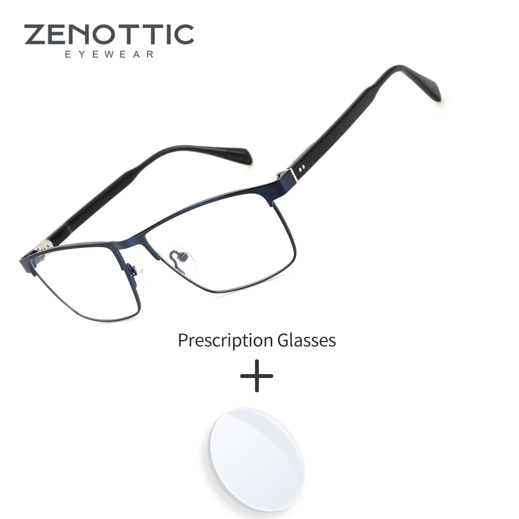 ZENOTTIC M Size Rectangle Metal For Man Prescription Eyeglasses Photochromic Blue Light Blocking Business Trip Eyewear