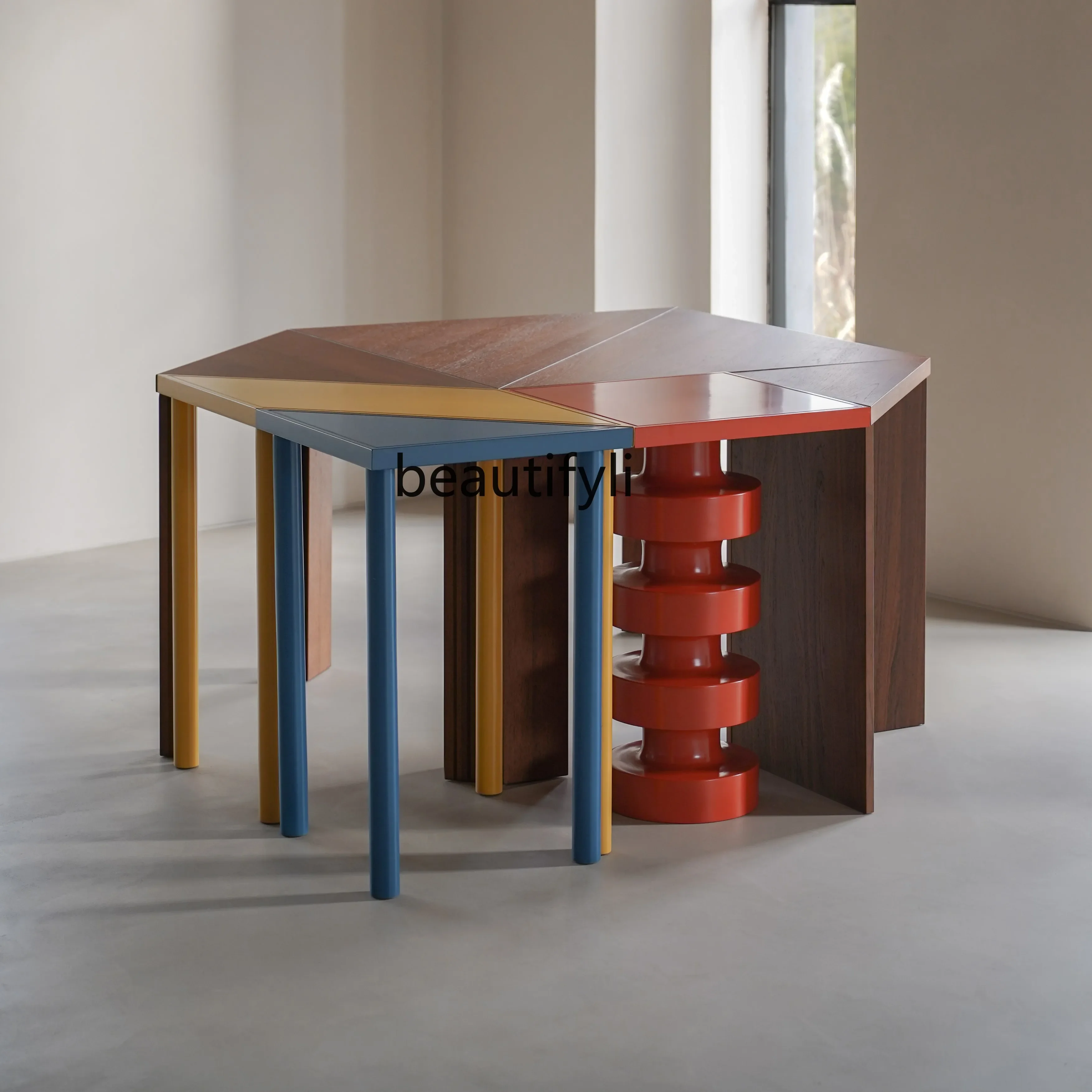 Medieval, solid wood color matching tangram modular table creative niche interesting designer furniture