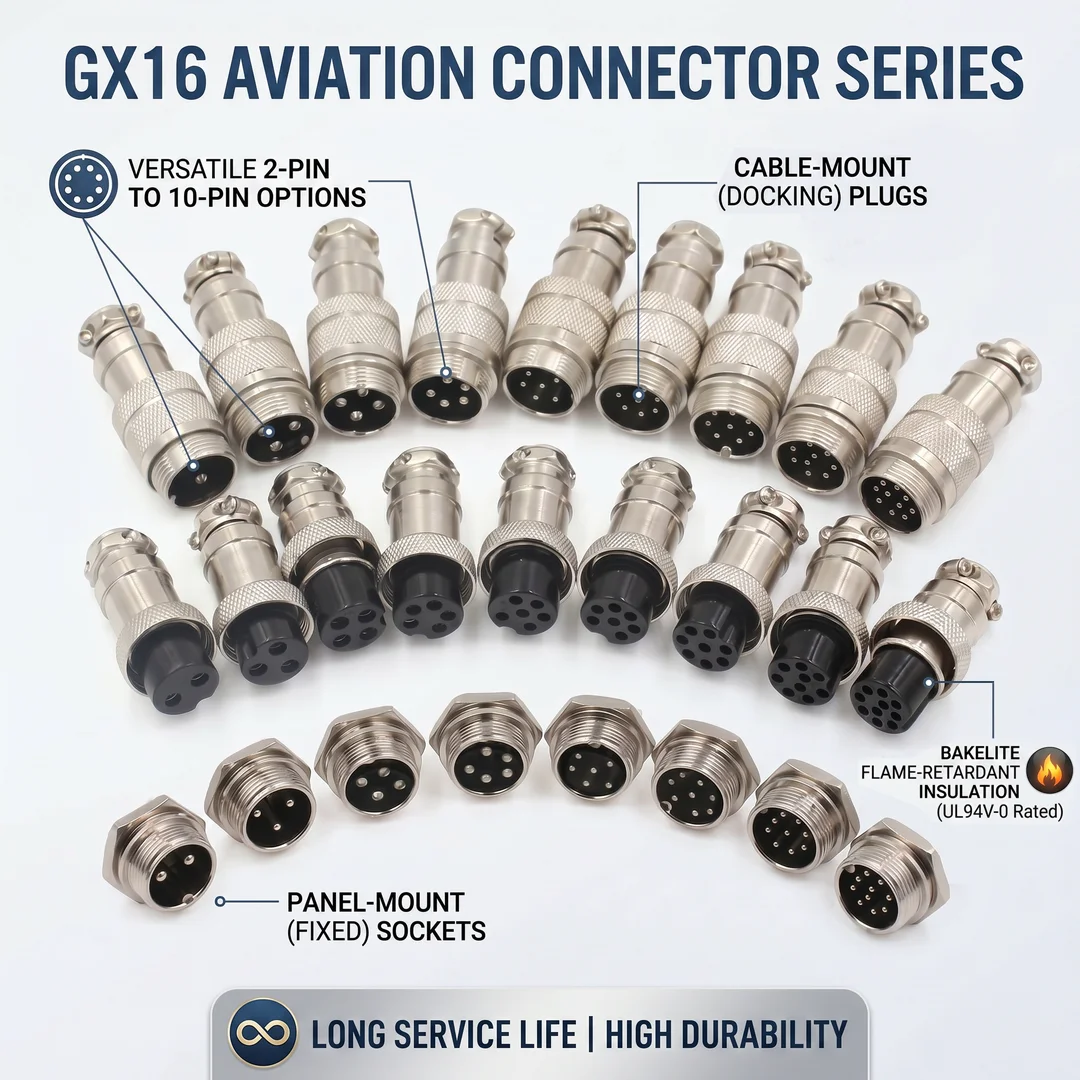 GX16 Circular Aviation Connector 2-10 Pin Male Female Docking Plug Socket for Electronics